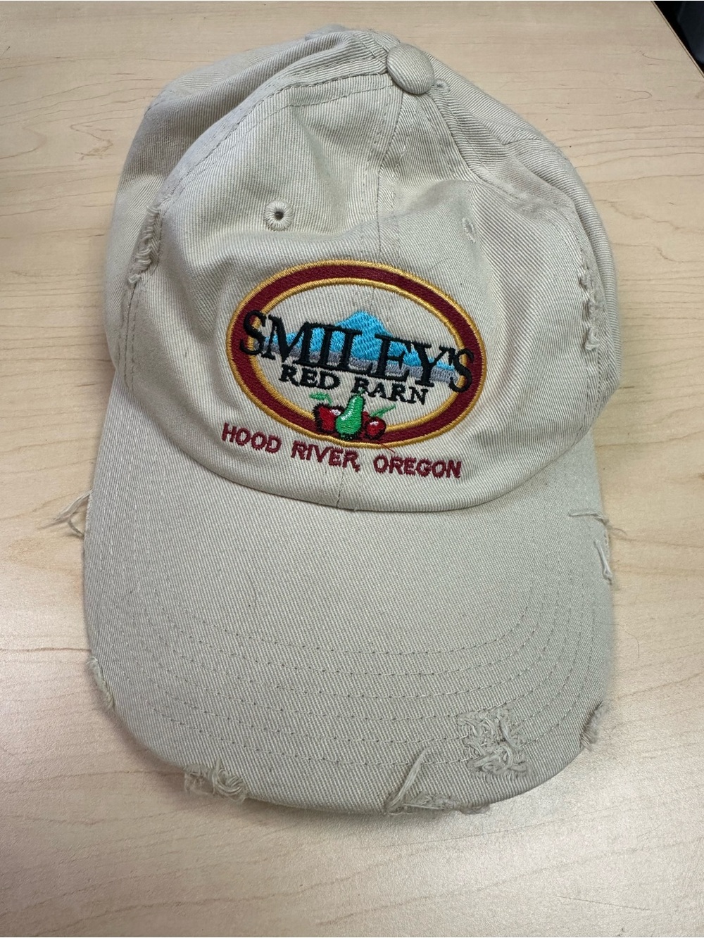 District Beige Distressed Baseball Cap with Multicolor Embroidered Patch